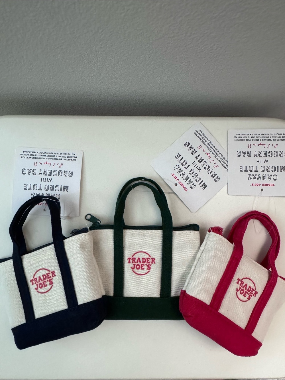 Trader Joe's Canvas Micro Tote Bag - Red, Green, Navy (Set of 3)